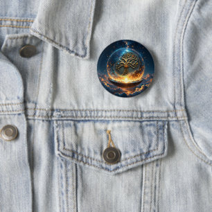 Sphere of Life – The Golden World Tree. 6 Cm Round Badge