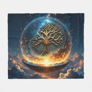 Sphere of Life – The Golden World Tree. Fleece Blanket