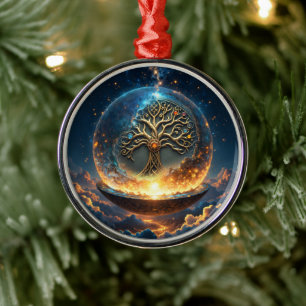 Sphere of Life – The Golden World Tree. Metal Ornament