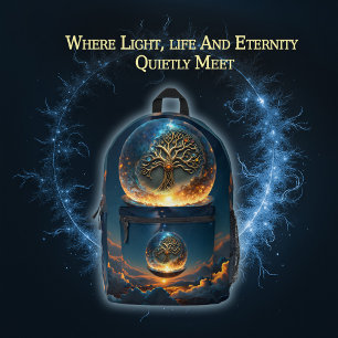 Sphere of Life – The Golden World Tree. Printed Backpack