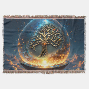 Sphere of Life – The Golden World Tree. Throw Blanket