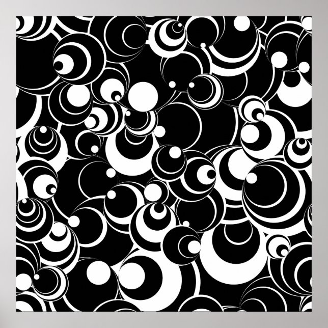 Spheres and Circles Black White Abstract Poster (Front)