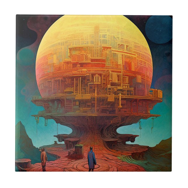 Spherical City Surreal Landscape Art Ceramic Tile (Front)