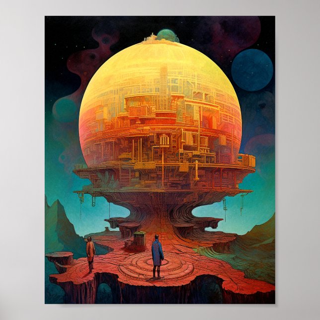 Spherical City Surreal Landscape Art Poster (Front)
