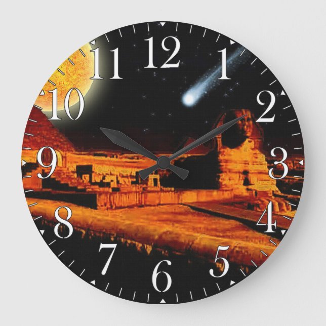Sphinx & Moon over Egyptian Giza Pyramid Art Clock (Front)
