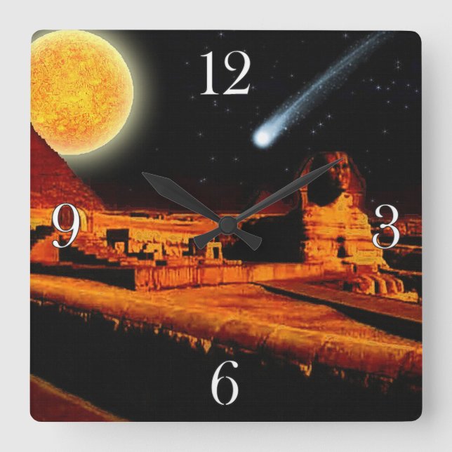 Sphinx & Moon over Egyptian Giza Pyramid Art Clock (Front)