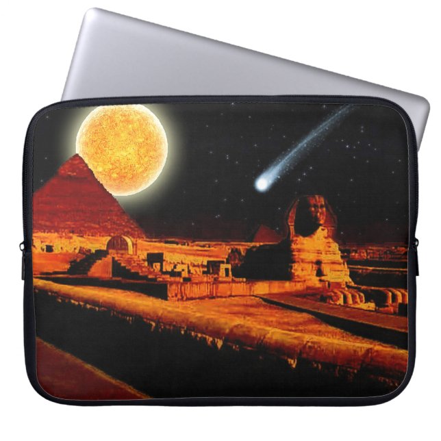 Sphinx & Moon over Egyptian Giza Pyramids Art Gift Laptop Sleeve (Front)