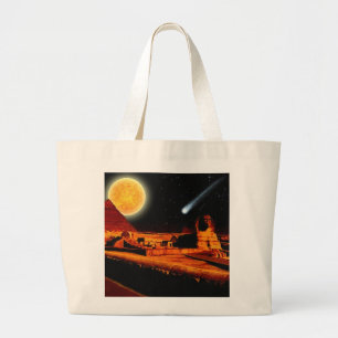 Sphinx & Moon over Egyptian Giza Pyramids Art Gift Large Tote Bag