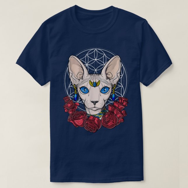 Sphyn Cat Hairless Cat Sacred Geometry Floral Wome T-Shirt (Design Front)
