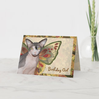 Sphynx Birthday Girl Cat Fairy Card