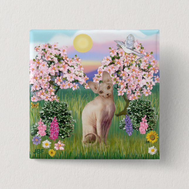 Sphynx Cat 1- Blossoms 15 Cm Square Badge (Front)