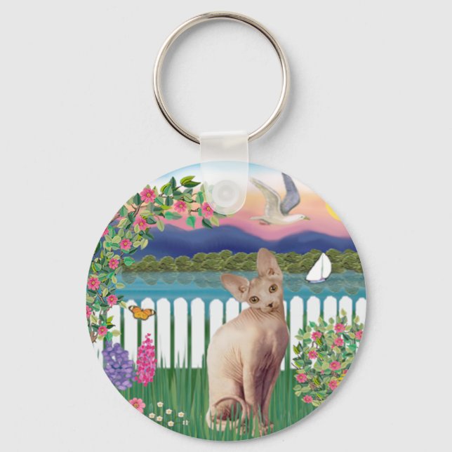 Sphynx Cat 1 - Garden Shore Key Ring (Front)