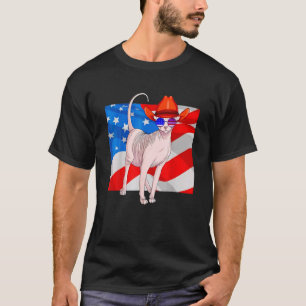 Sphynx Cat 4H Of July Patriotic American Flag Cat T-Shirt