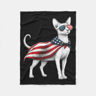 Sphynx Cat 4th Of July Us Aamerican Flag Patriotic Fleece Blanket