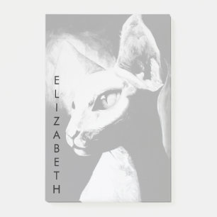 Sphynx Cat Black White Kitty Animal Portrait Art Post-it Notes