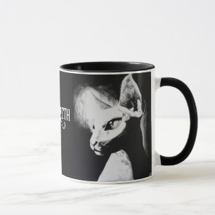 Sphynx Cat Black White Kitty Lover Portrait Art Mug