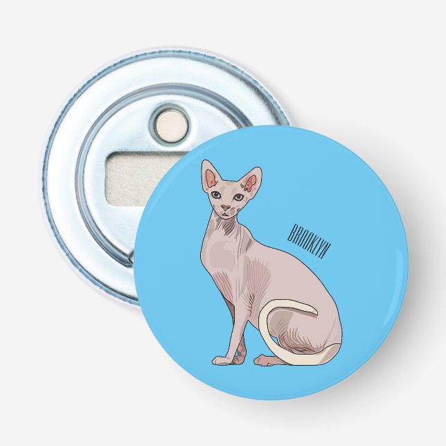 Sphynx cat cartoon illustration  bottle opener (Front)