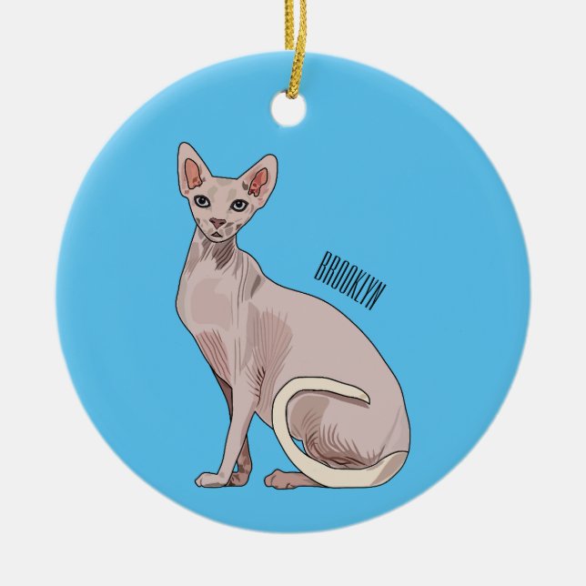 Sphynx cat cartoon illustration  ceramic ornament (Front)