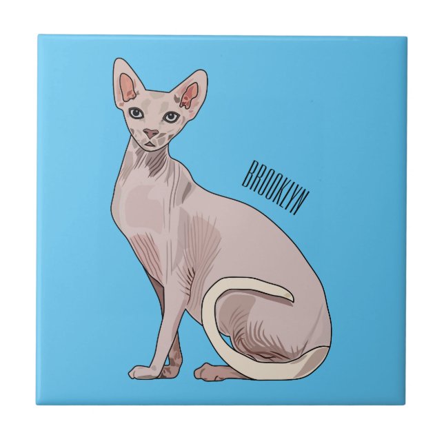 Sphynx cat cartoon illustration  ceramic tile (Front)