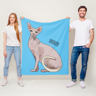 Sphynx cat cartoon illustration  fleece blanket