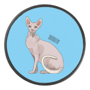 Sphynx cat cartoon illustration  hockey puck