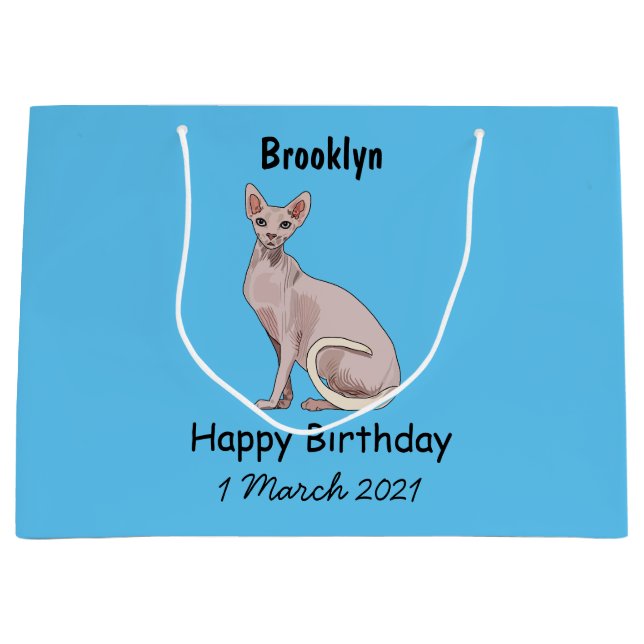 Sphynx cat cartoon illustration large gift bag (Front)