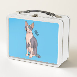 Sphynx cat cartoon illustration  metal lunch box
