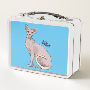 Sphynx cat cartoon illustration  metal lunch box