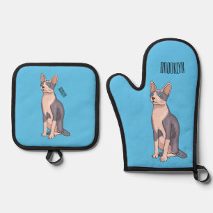 Sphynx cat cartoon illustration oven mitt & pot holder set
