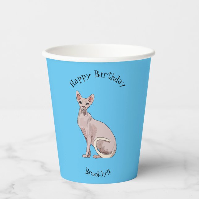 Sphynx cat cartoon illustration paper cups (Front)