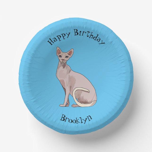 Sphynx cat cartoon illustration paper plate (Front)