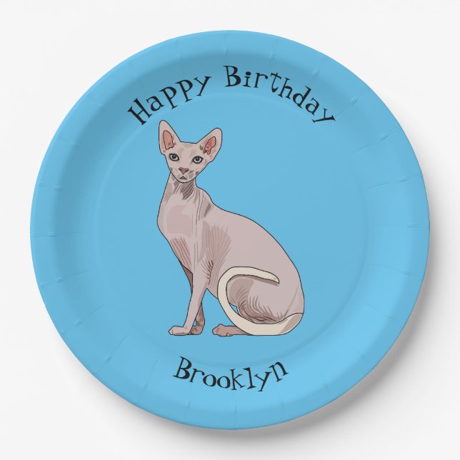 Sphynx cat cartoon illustration paper plate (Front)