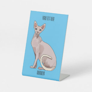 Sphynx cat cartoon illustration  pedestal sign