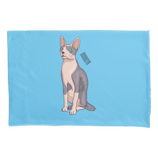 Sphynx cat cartoon illustration pillowcase (Front)