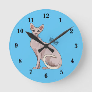 Sphynx cat cartoon illustration round clock