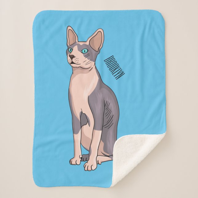 Sphynx cat cartoon illustration sherpa blanket (Front)
