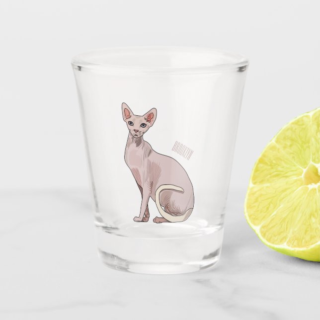 Sphynx cat cartoon illustration  shot glass (Front)