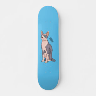 Sphynx cat cartoon illustration skateboard