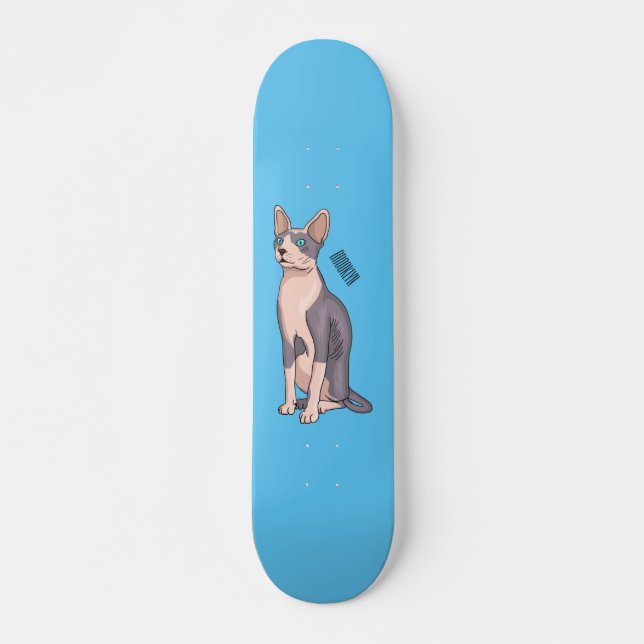 Sphynx cat cartoon illustration skateboard (Front)