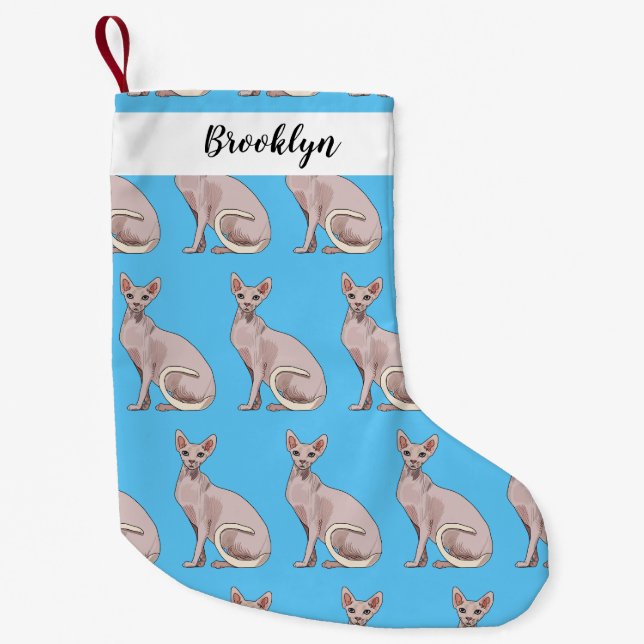 Sphynx cat cartoon illustration  small christmas stocking (Front)