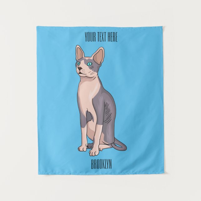 Sphynx cat cartoon illustration tapestry (Front)
