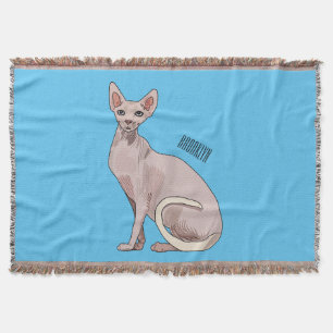 Sphynx cat cartoon illustration throw blanket