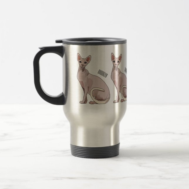 Sphynx cat cartoon illustration  travel mug (Left)