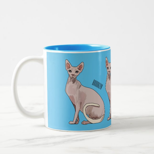 Sphynx cat cartoon illustration  Two-Tone coffee mug (Left)