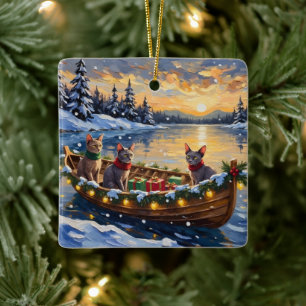 Sphynx Cat Christmas Boat Holiday Ceramic Ornament