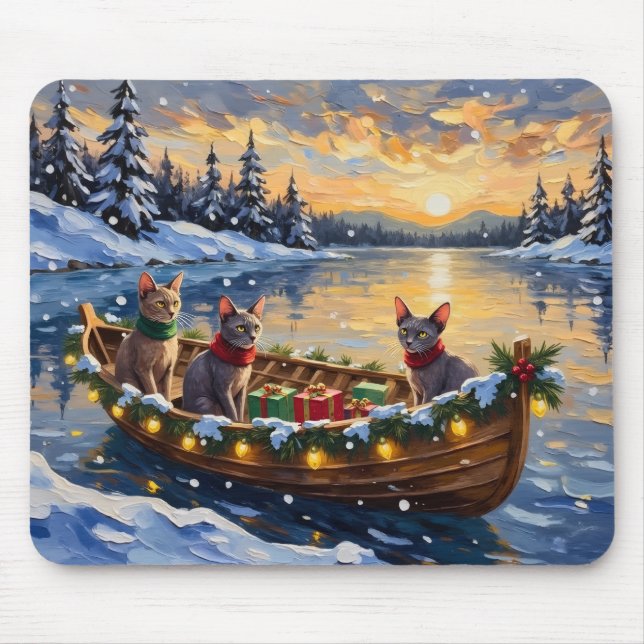 Sphynx Cat Christmas Boat Holiday Mouse Pad (Front)