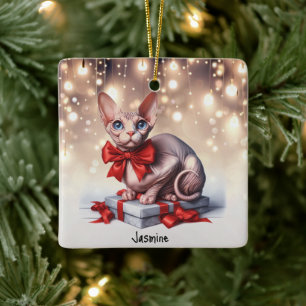 Sphynx Cat Christmas Ceramic Ornament