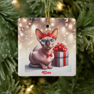 Sphynx Cat Christmas Ceramic Ornament