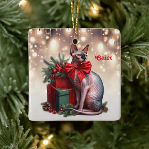 Sphynx Cat Christmas Ceramic Ornament