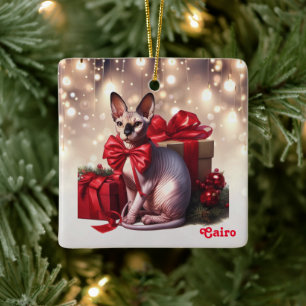 Sphynx Cat Christmas Ceramic Ornament